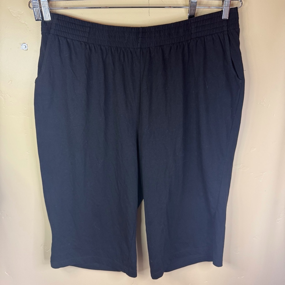 Woman Within Pull ON Size 2X Black Wide Leg Cropped Pants Office Careerwear